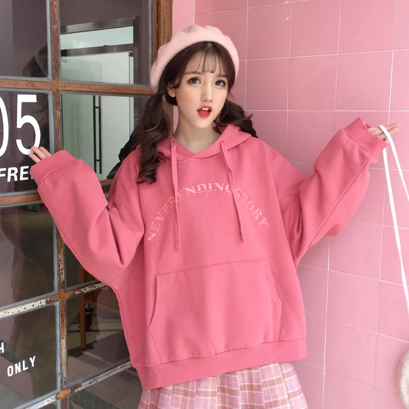 red Толстовки с капюшоном с буквенным принтом и большим карманом Kawaii Большие размеры плюс бархатная плотная Женская толстовка Свободный трендовый милый женский пуловер - Цвет: red