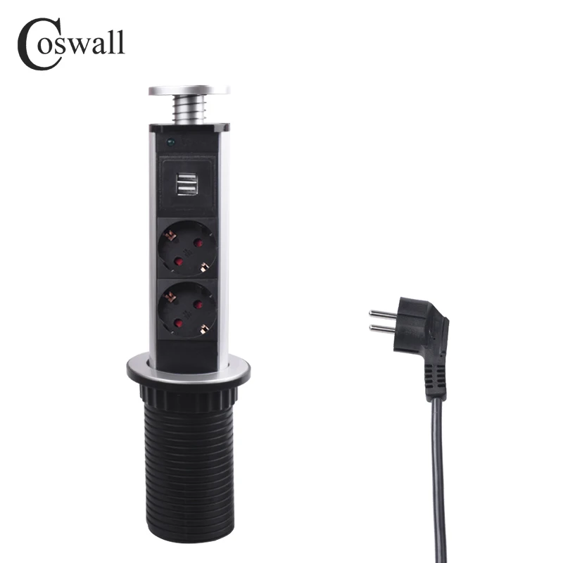 COSWALL 16A PULL POP UP 1/2 розетка питания 2 usb порт для зарядки кухонные настольные розетки Выдвижная столешница EU вилка - Тип: 2
