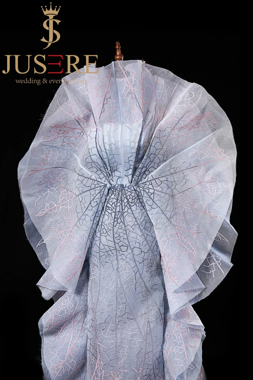 JUSERE 2019 SS модное шоу светло голубое длинное вечернее платье с вышивкой Иллюзия