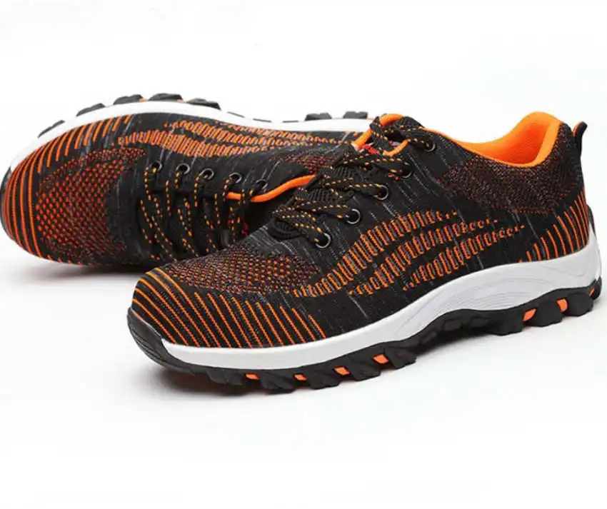 Летние легкие дышащие мужские защитные кроссовки Flyknit со стальным носком