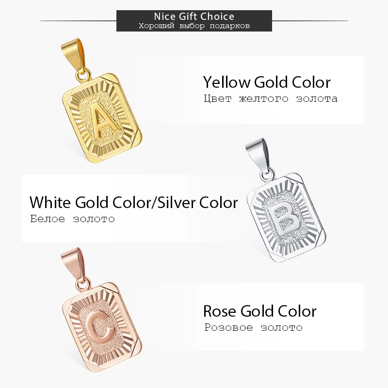 26 Initials Square Alphabet Pendant Necklace For Women Men Gold Golor Name Charm Box Link Chain Best friend Necklaces Jewelry | Украшения и
