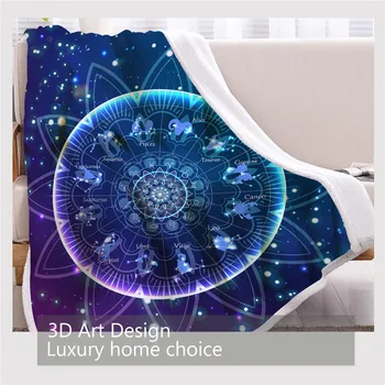 BlessLiving Zodiac Blanket Lotus Mandala Sherpa Fleece Blanket Bling Glitter Galaxy Couch manta 150x200 Astrology Bedding 3