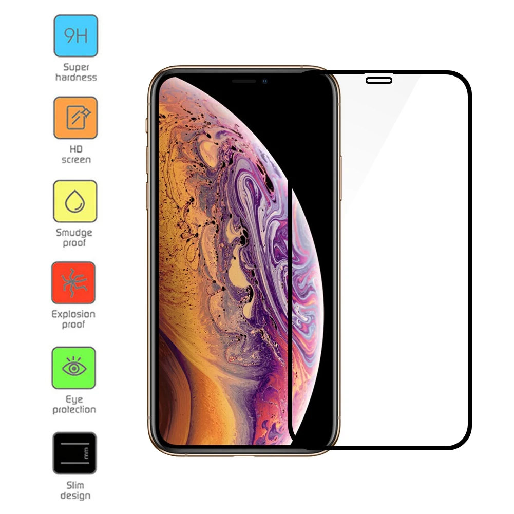 Полное покрытие экрана протектор для iPhone 7 8 закаленное стекло для iPhone X XS xs MAX XR 7 8 Plus защитное стекло пленка 9H протектор