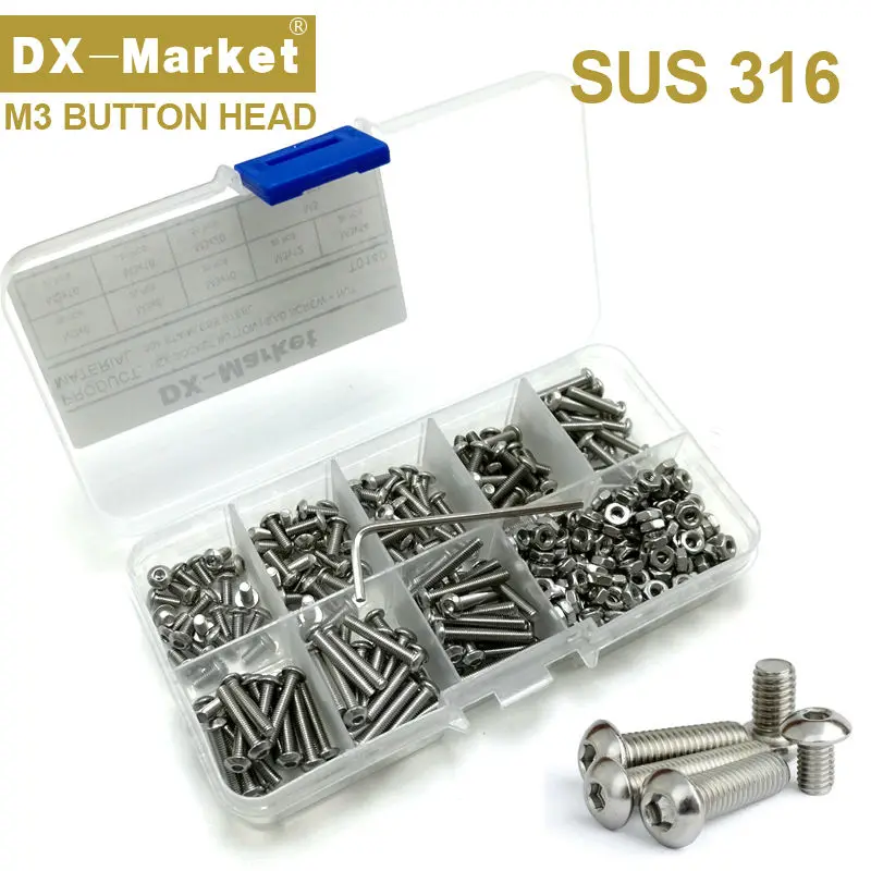 

8size bolt+nut+hex key , 326pcs M3 model maintenance bolt kit , ISO7380 sus316 M3 hex socket half round head T0142 ,A017