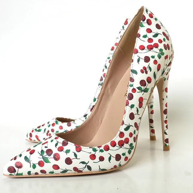 Keshangjia Floral Print Sexy Pumps High Thin Heels Woman Shoes Flower Party Evening Wedding Pointed Toe Patent Leather | Обувь