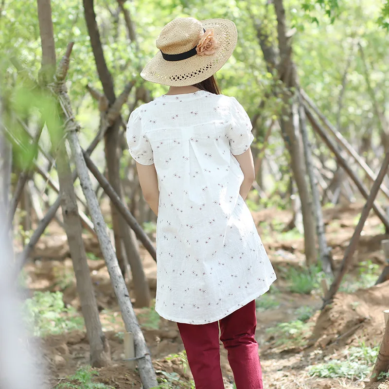 2017 летняя оригинальная вышивка с пышными рукавами коротким рукавом хлопковая