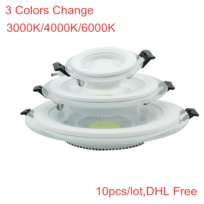 

10pcs/lot,DHL Free shipping 5W 10W 15W 25W 3 Colors Change (3000K/4000K/6000K) Glass COB LED Downlight AC85-265V Recessed Lamp