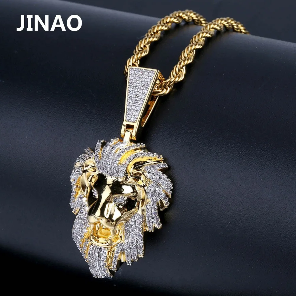 JINAO Золото Цвет Iced Out Micro Pave кубический циркон голова льва кулон ожерелье для мужчин женщин хип хоп Bling вечерние ювелирные изделия