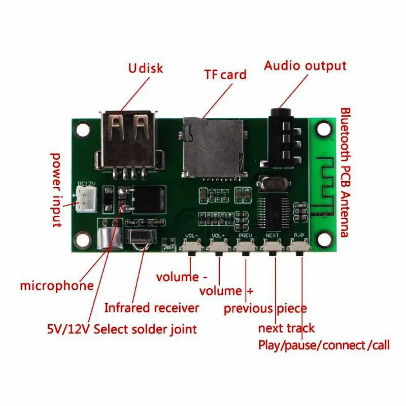 Беспроводной Bluetooth 4 2 аудио стерео приемник модуль MP3 WMA FLAC USB TF плеер + пульт
