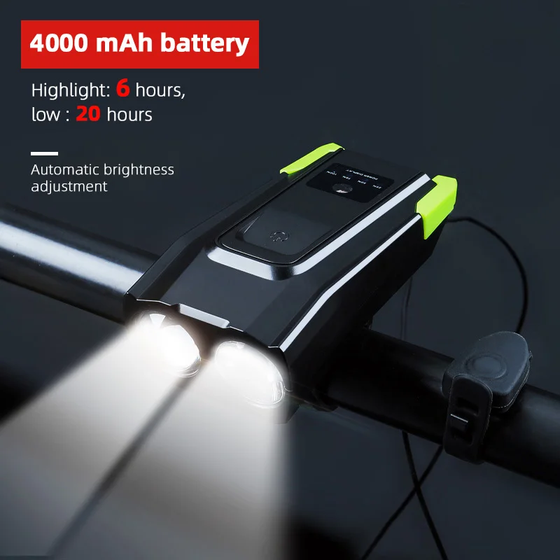 4000mAh Black Green Велосипедный звонок с светильник 2000mAh 4000mAh перезаряжаемый 800 люмен светодиодный передний светильник для велосипеда - Цвет: 4000mAh Black Green