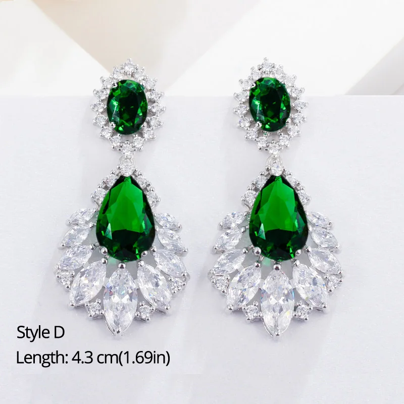 Style D BeaQueen Классическая большая капля воды Зеленый Кристалл Длинные Серьги-Подвески Овальный Круглый сердце, кубический циркон женские свадебные украшения E292 - Окраска металла: Style D