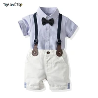 top and top toddler baby boy clothing set gentleman short sleeve shirtsuspender shorts 2pcs outfits newborn boy clothes set