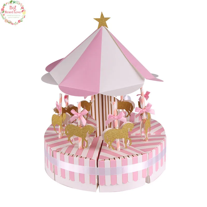 pink color Бренд Big Heard Love, 8 шт., Подарочная коробка для карусели, свадебные сувениры, вечерние сувениры для душа ребенка, коробка для конфет, украшения для дня рождения, для детей - Цвет: pink color