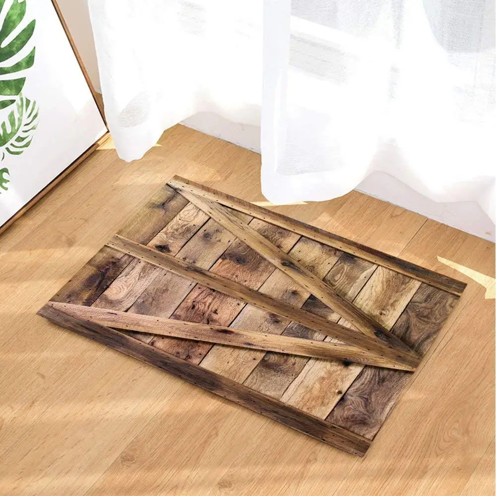 Wood Style Bath Rugs By Retro Wooden Door Concise Non-Slip Doormat Floor Entryways Indoor Front Mat | Дом и сад