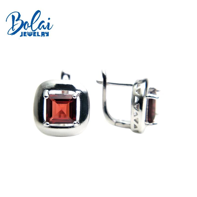 Bolaijewelry, 925 серебряные красивые украшения с сережками натуральный гранат и цитрин квадрат 7,0 мм девушка выбор Рождественский ящик выбор
