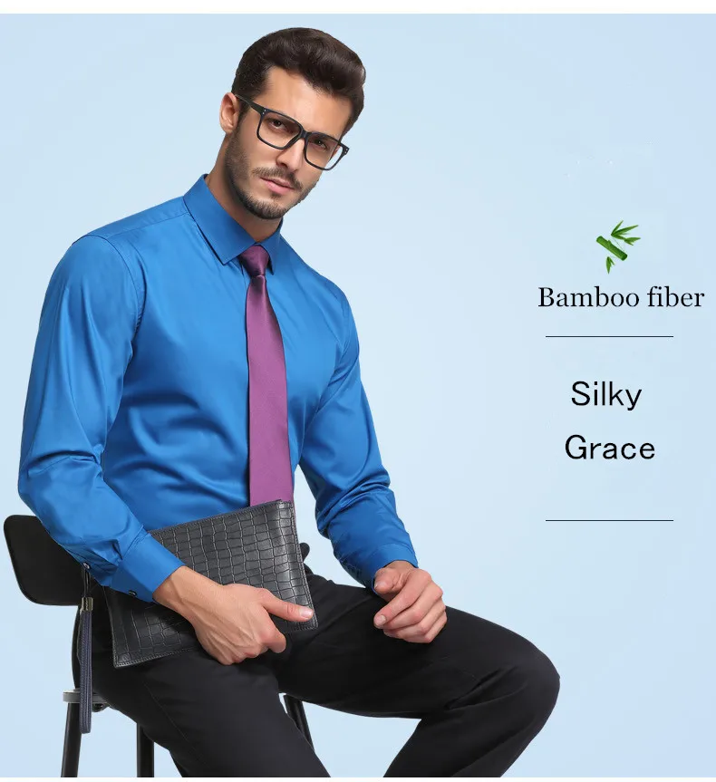 Oversize 5XL Мужская рубашка с длинным рукавом эластичного волокна бамбука моды Camicia Uomo шелковистой белый Повседневное Формальные Мужская блузка