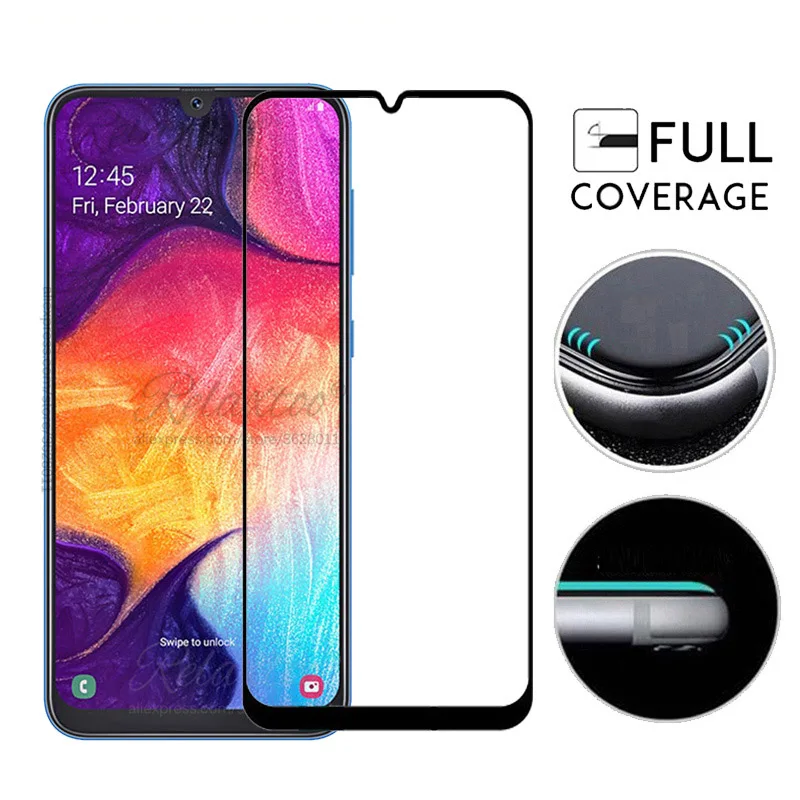 Full Cover Tempered Glass For Samsung Galaxy A50 A505F Protective Film glass on the A 50 SM Protection 9h|Защитные стёкла и