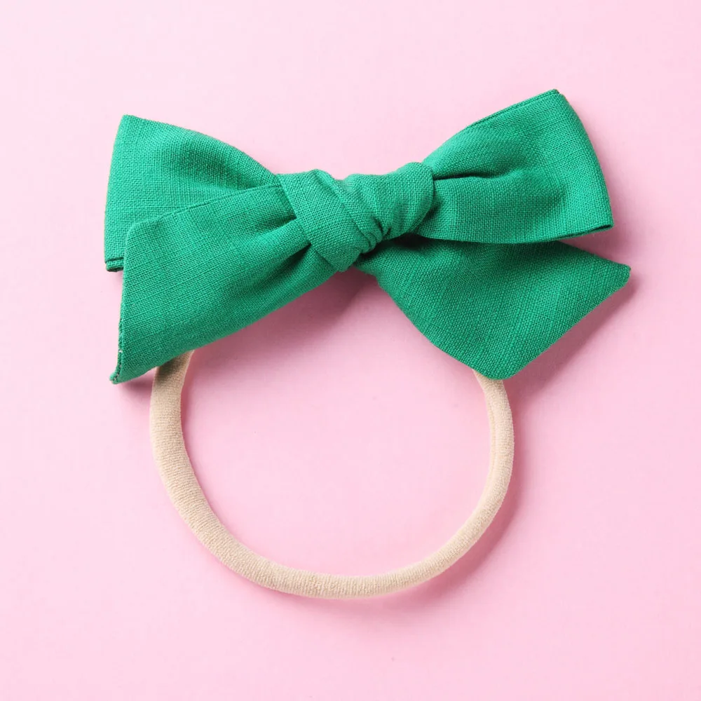 Green with band Handtied School Girl нейлоновый бант или заколки для волос, цветочный принт тканевый бант повязки на голову Baby Shower подарок - Цвет: Green with band
