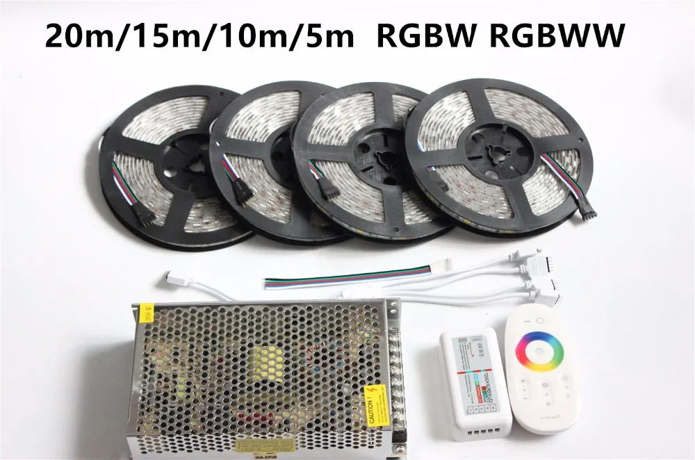 Светодиодная лента RGBW RGBWW водонепроницаемая IP67/65/20 5050 15 м 20 10 5 12 В + Радиочастотный
