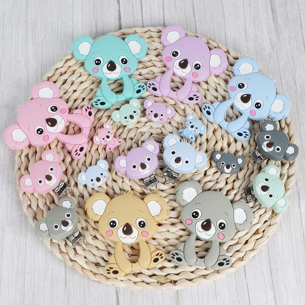 

TYRY.HU Koala Animals Baby Teether Food Grade Silicone Beads Clip Holder DIY Teething Necklace Silicone Teether Toys Nurse Gift