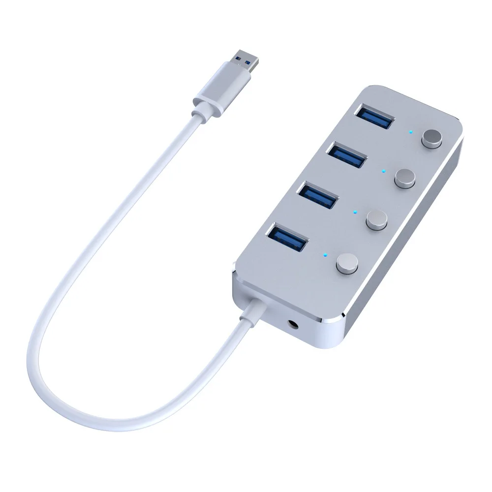 4 порта usb-хаб USB USB3.0 разветвитель от одного года до четырех Алюминий сплава чехол с независимый переключатель usb macbook pro адаптер