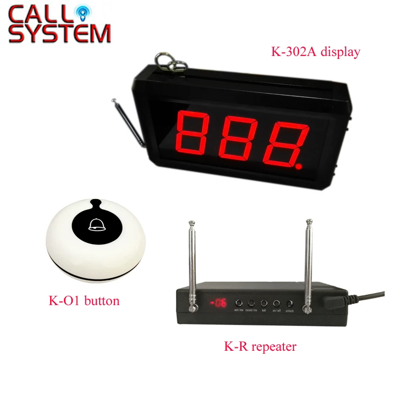 

999 Channels Fast Food Restaurant Wireless Call Bell System 3 display receiver 40 call buttons 3 signaling repeater