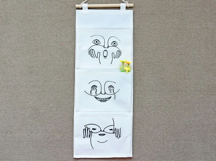 Льняная хлопковая подвесная сумка для хранения с 3 карманами органайзер спальни