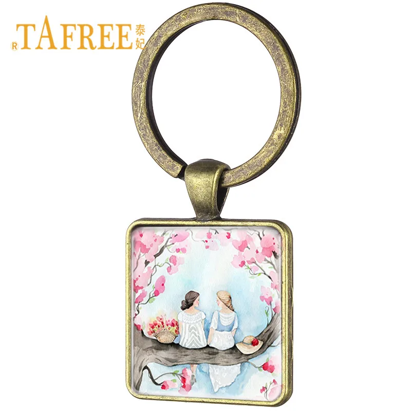 Брелок TAFREE Sister ST84 винтажная квадратная подвеска для ключей с рисунком девушек |