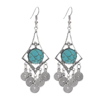 fashion statement maxi boho jewelry big rhombus round stone dangle earrings long coin tassels drop earrings for women