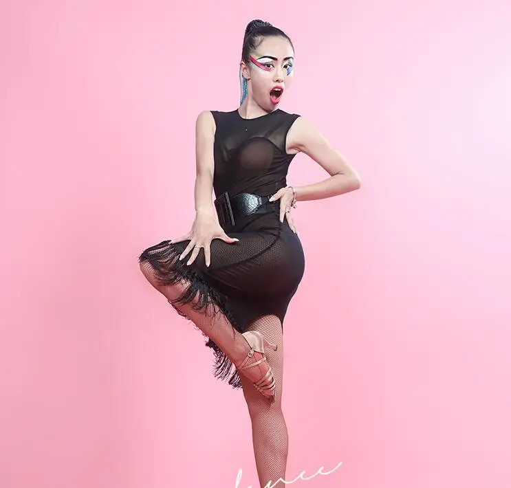 

Latin Dance Skirt Women Sexy Red black Sumba Rumba Competition Dancing Wear Adult High Quality Latin Dress transparent