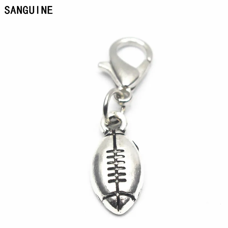 

50pcs/lot silver rugby connecilcut pendant Metal lobster clasp Dangle Charms Fit DIY Necklace Bracelet Jewelry