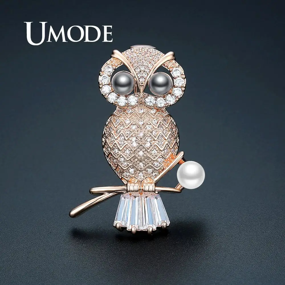 UMODE винтажная жемчужная сова броши для женщин цвета розового золота жемчужные