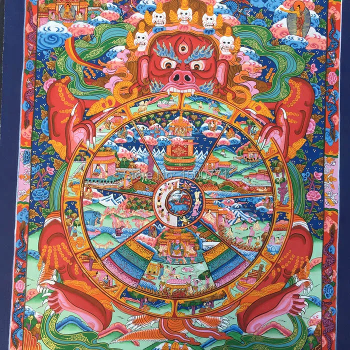 Тибетский ручной росписью танка Будды в шести цикле схема Самсары украшение