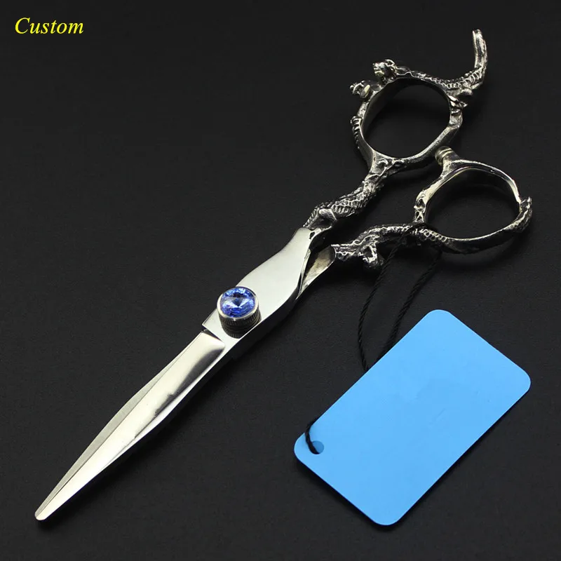 Custom japan 440c 6 inch gem Dragon cut hair cutting scissors barber makas thinning shears haircut scissor hairdressing | Красота и