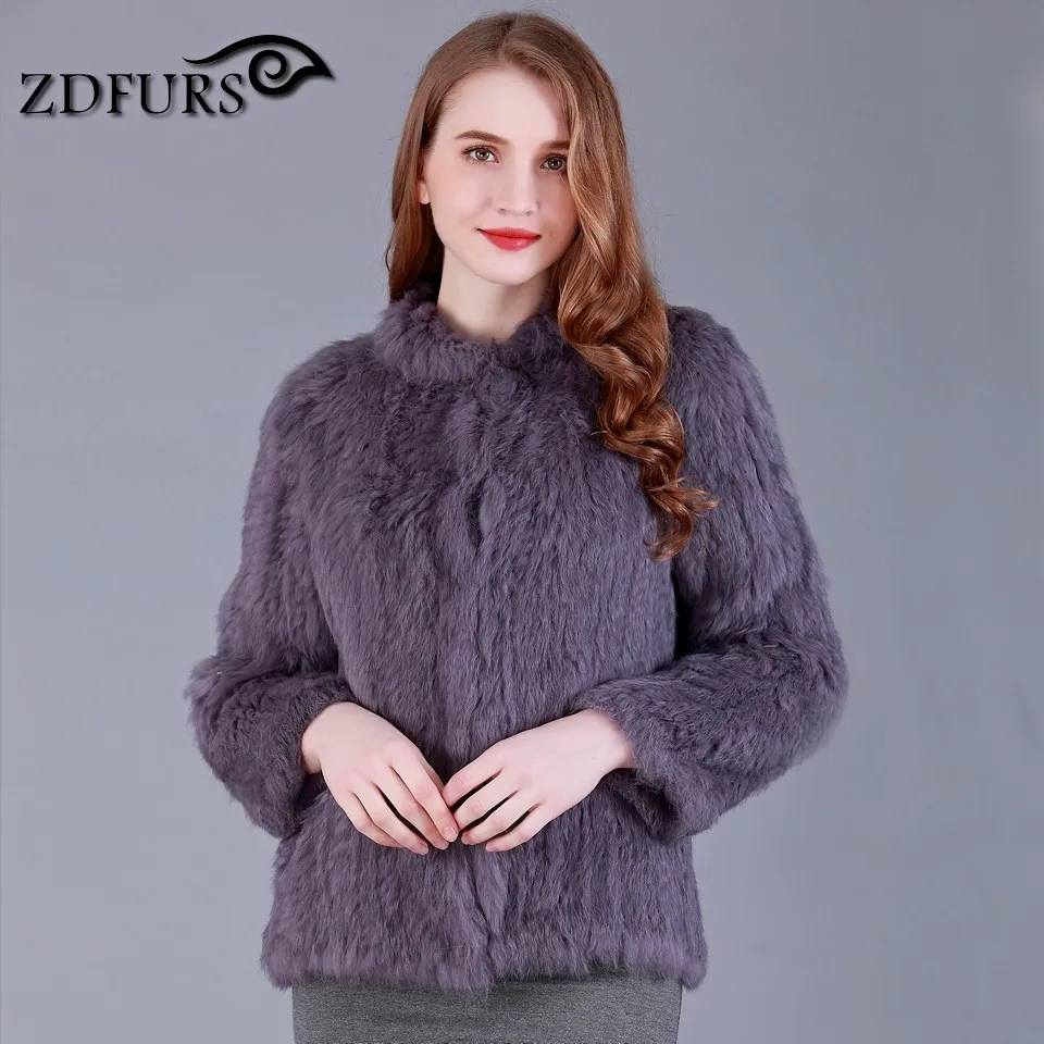 ZDFURS* Новая шуба из натурального меха кролика Модная женская вязаная зимняя куртка с отделкой из меха кролика теплая верхняя одежда из меха кролика ZDKR-165027