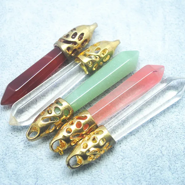 

5pcs natural semi precious stone bullet shapes pendants for charms jewelry making accessories size 60x10mm