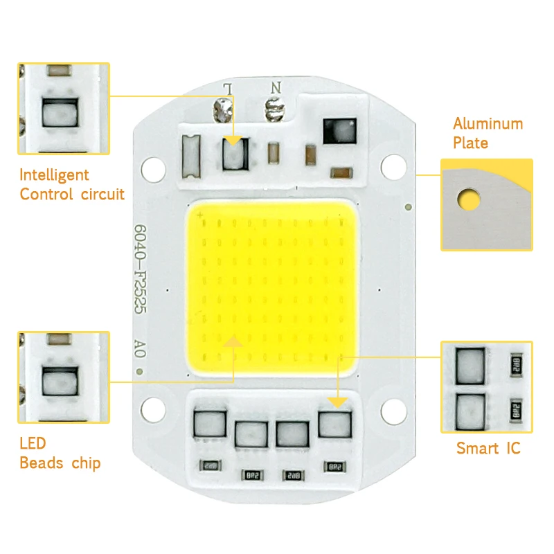 10 шт Настоящее Мощность светодиодный COB Чип W 15 20 30 50 Светодиодный Лампа 220 V 240 Вход