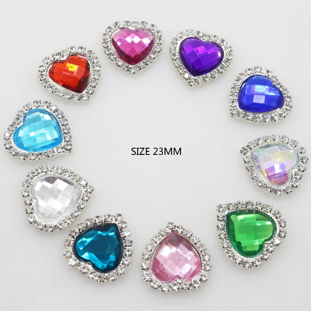 

ZMASEY 10Pcs/Lot Mixed Color 23mm Metal Buckle Heart Rhinesdtone Buttons Wedding Invitation Card Decoration