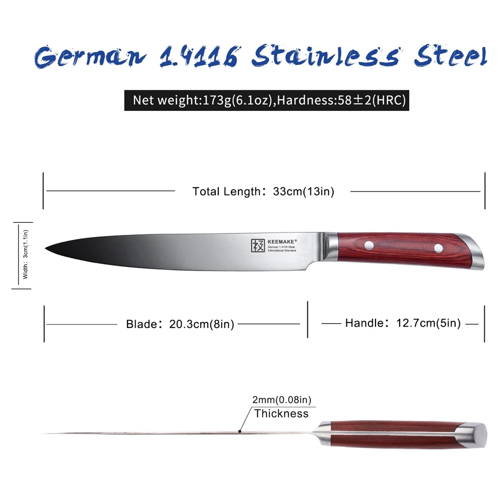 SUNNECKO 8&quot Slicing Chef Knife Kitchen Knives German 1.4116 Steel High Carbon 58HRC Strong Blade Cutter Tools Color Wood Handle | Дом и