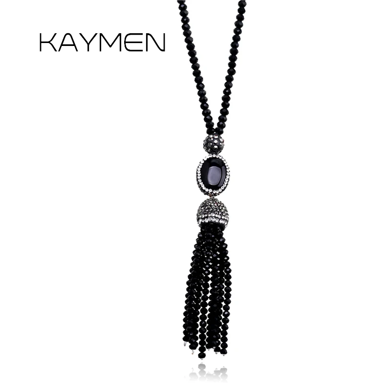 Fashion Sweater Chain Necklace Pendant for Girls Crystal Beads Rhinestones Strands Long Statement Jewelry 1644 | Украшения и