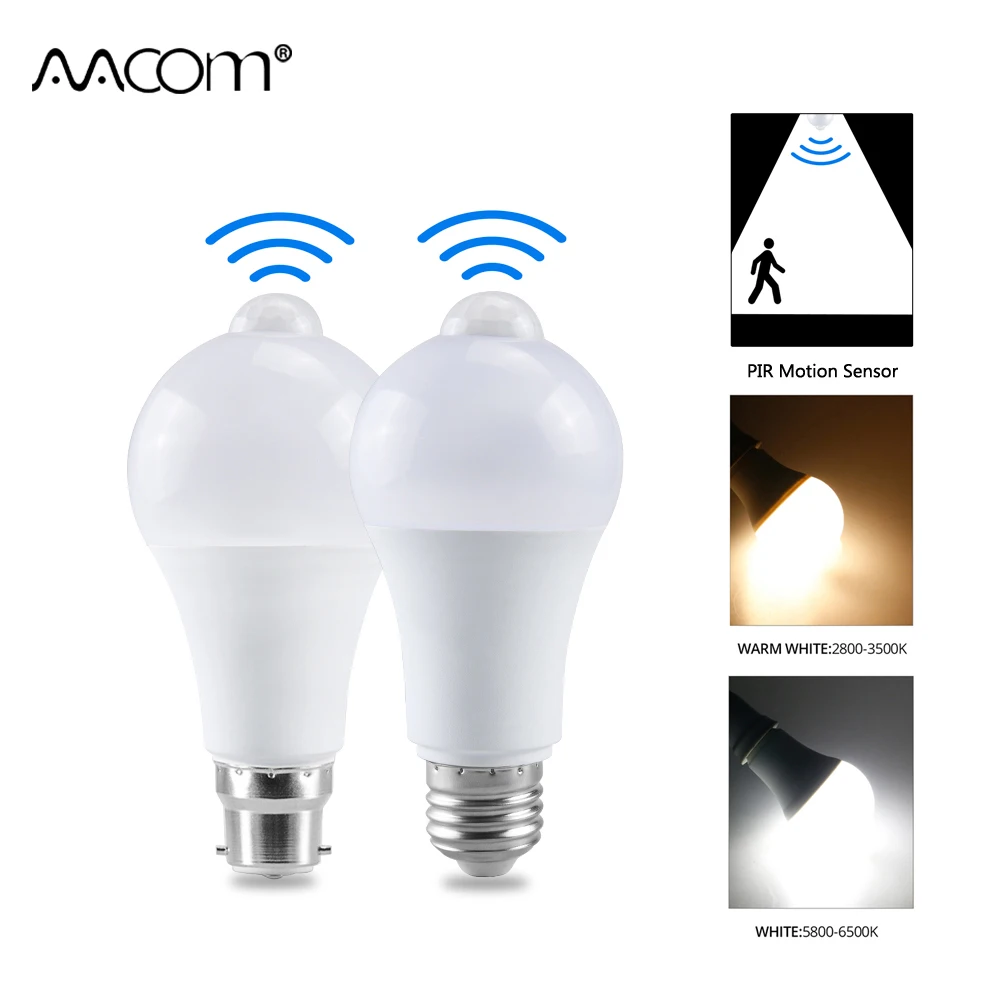 Ampoule Светодиодный лампа с пассивным инфракрасным датчиком E27 12 Вт 18 Вт AC 220 В 110 в сумерки до рассвета Лампа дневного ночного света датчик движения лампа IP42 наружная