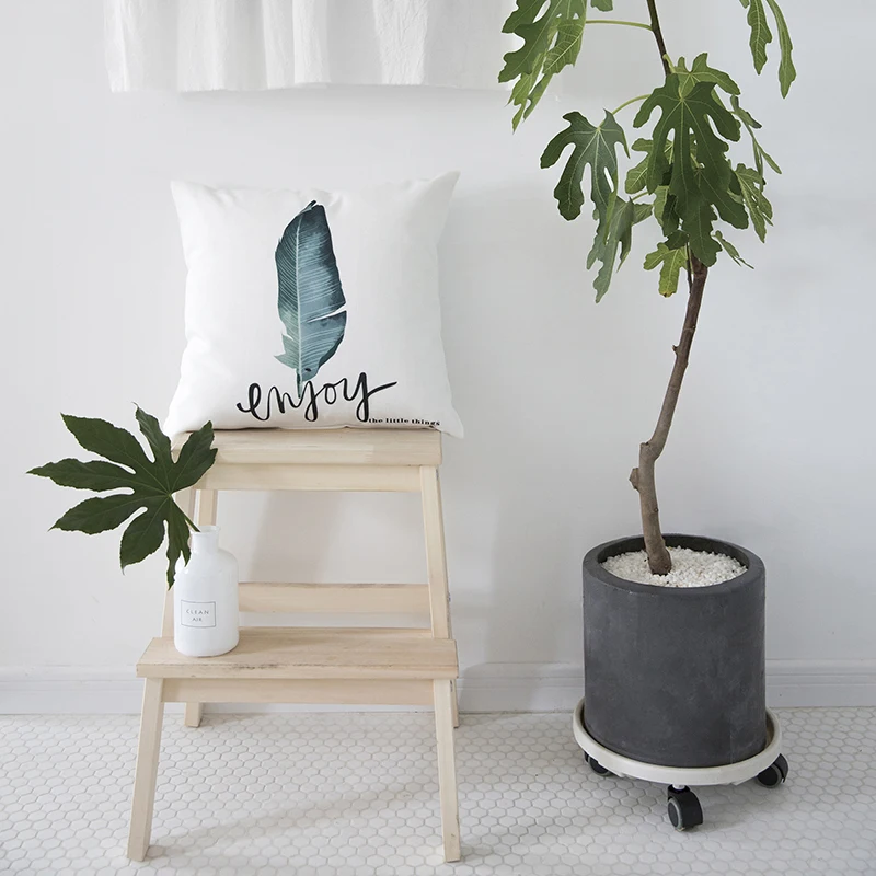 Декоративный чехол для подушки с рисунком растений зеленых тропических листьев