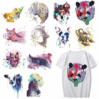 iron on transfer watercolor animal patch print on t shirt applique washable heat transfer vinyl stickers for clothing diy press