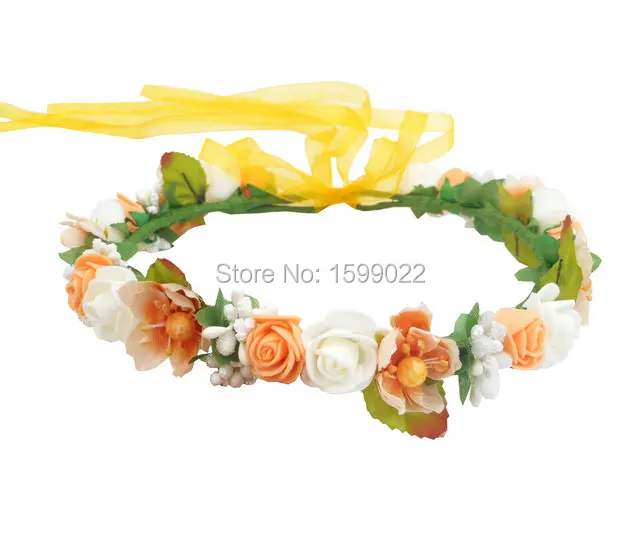 Повязка на голову с оранжевым цветком вишневый цвет ПЕНА РОЗА Цветочная корона