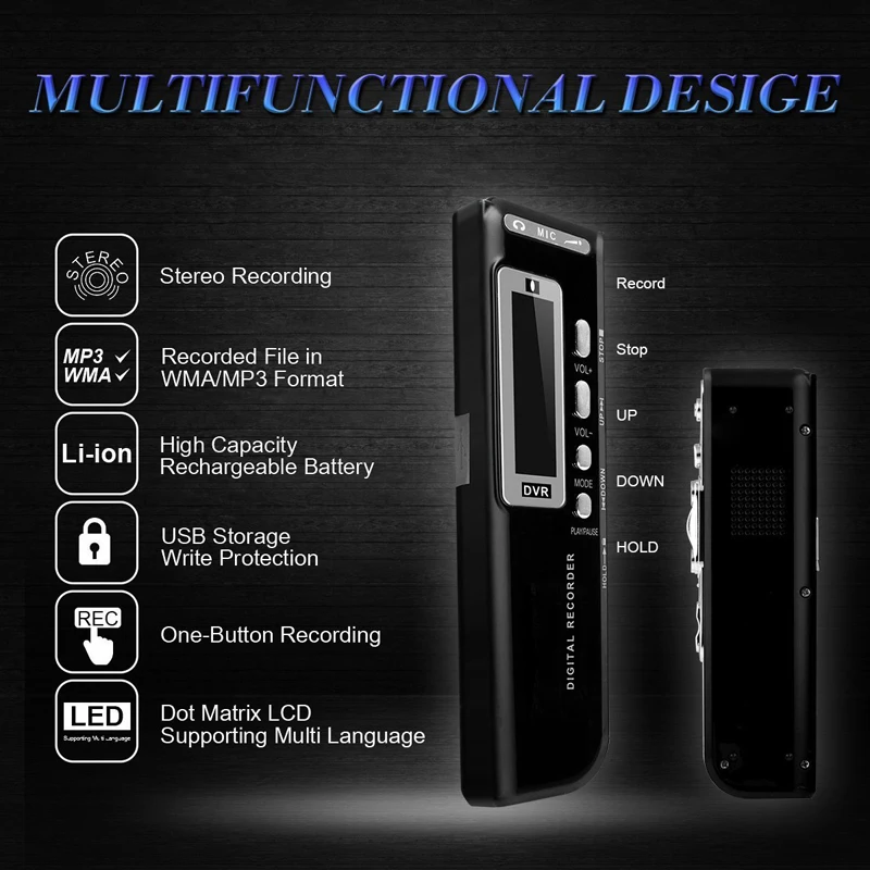 Портативный 8G Диктофон USB Профессиональный 96 часов воспроизведения диктофон Цифровой Аудио Звук диктофон с WAV, mp3-плеер