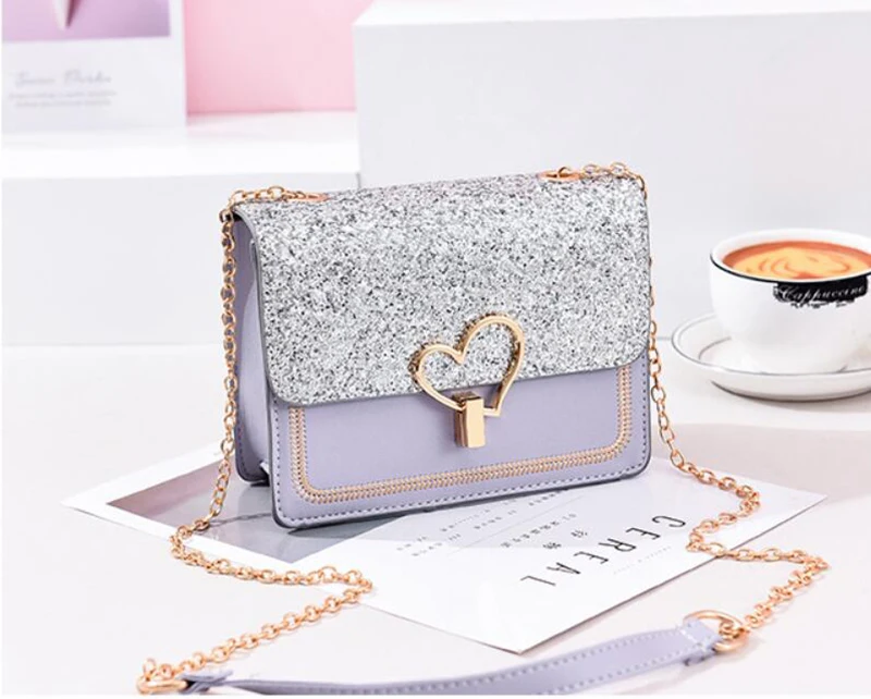 Yogodlns женская мягкая пу белая блестящая Love shape Lock сумка на плечо Новая модная однотонная сумка на цепочке для девочек