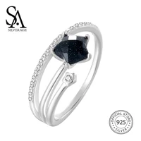 sa silverage real 925 sterling silver wedding rings black gemstone engagement ring for woman silver 925 jewelry bridal sets