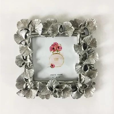 4 inch-Silver Креативная полимерная Золотая рамка с листом гинкго, винтажная фоторамка, свадебная, домашняя, Ретро Декор, украшения, ремесла, фоторамка, подарок, 4/6 дюйма - Цвет: 4 inch-Silver