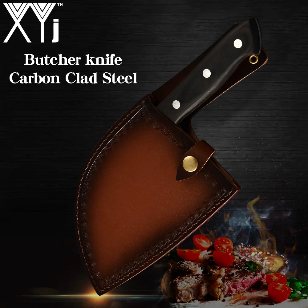 

Кованый кухонный нож XYj ручной работы для мясника из высокоуглеродистой стали, ножи шеф-повара, измельчитель костей, нож с ручкой и подарочн...