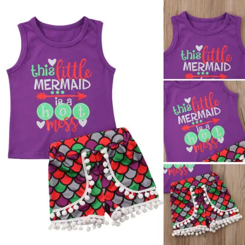 Детские топы и шорты с кисточками в виде рыбьей чешуи|summer clothes|suit setgirls kids |